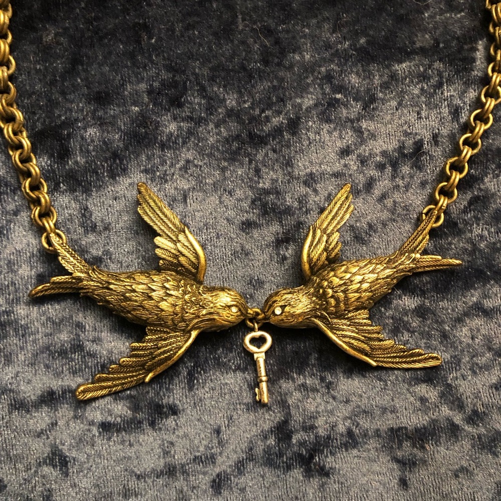 Swallowtail birds choker necklace antique bronze